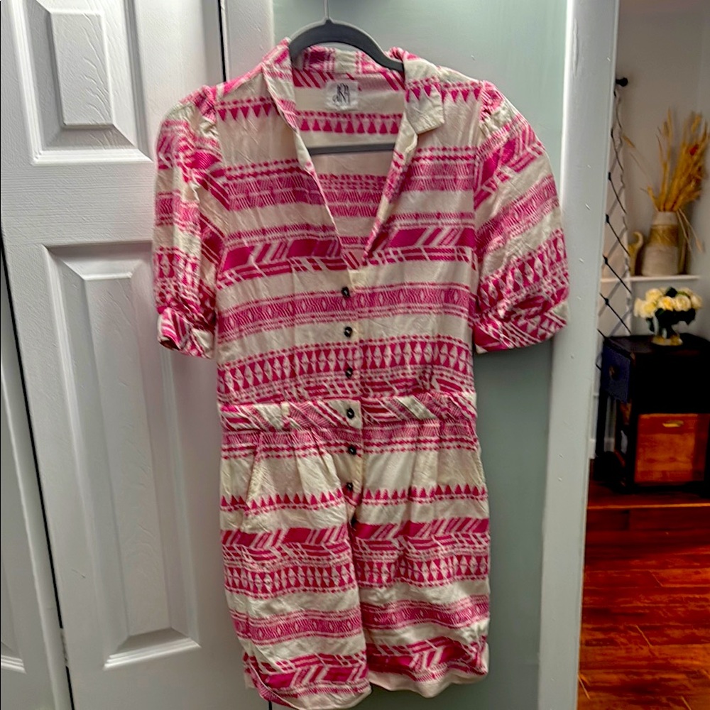 DRA Pink and White Patterned Romper Small